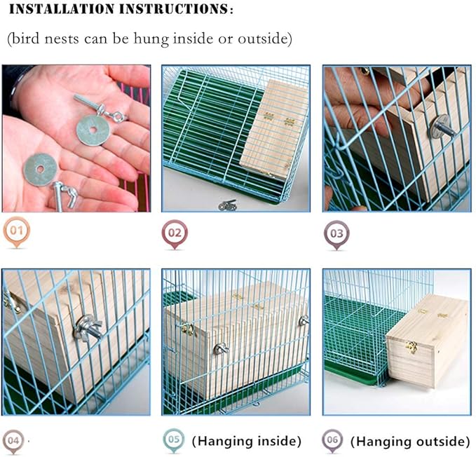 Pine Wood Parakeet Nest Box Bird House Budgie Breeding Mating Box for Lovebirds Cockatiel Parrotlets (S)