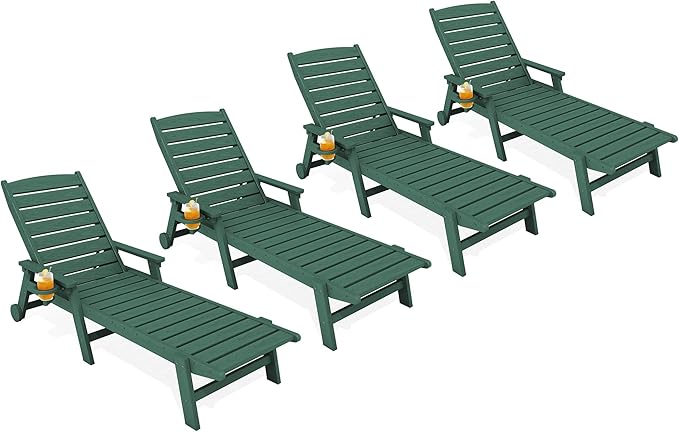 KINGYES HDPE Lounge Chair Outdoor Set of 4, Patio Chaise Lounge Recliner