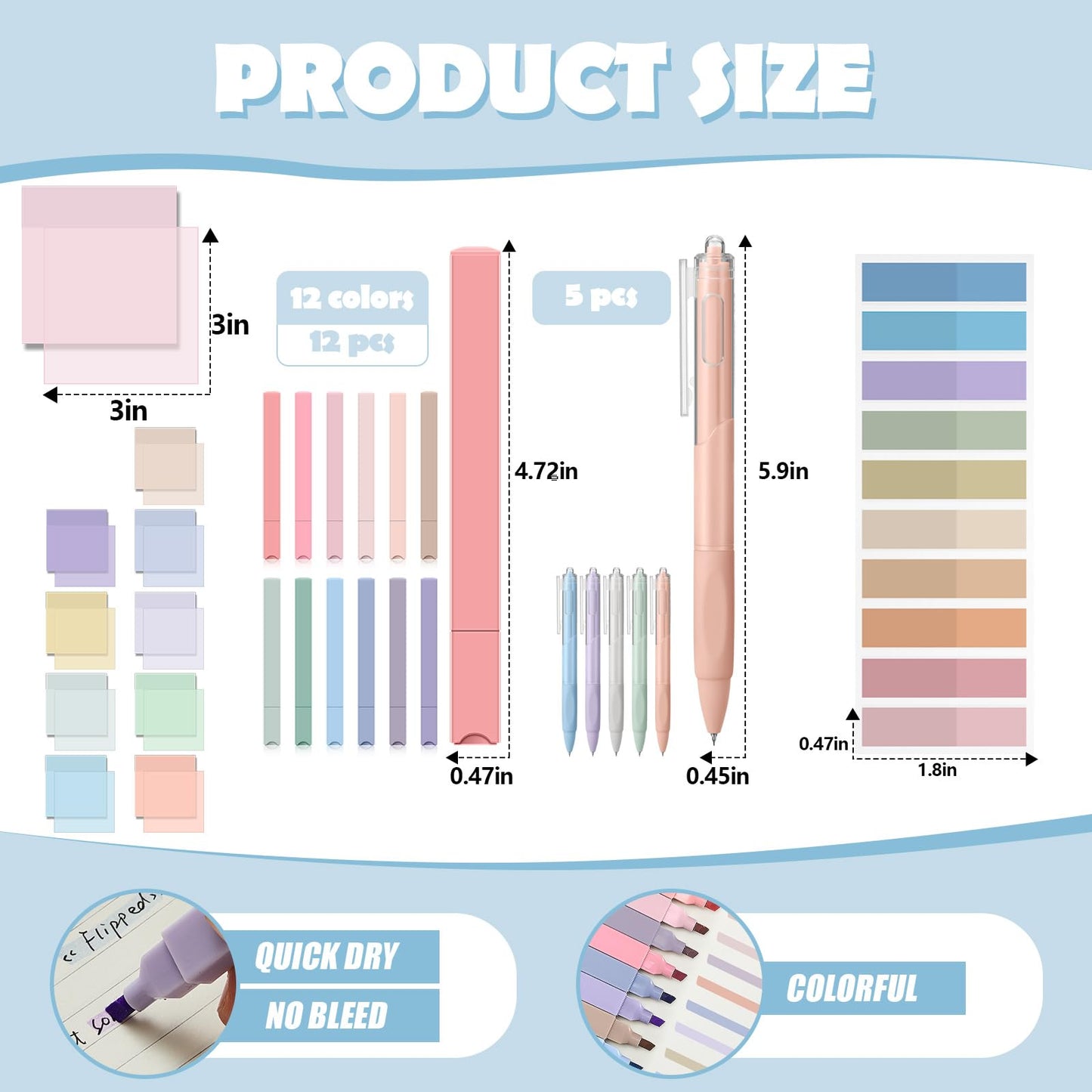 Jutom 39 Pcs Aesthetic Book Annotation Kit Highlighter with Case Bag Gel Pen Transparent Sticky Note Taking Bible Supplies(Purple,Cute Style)
