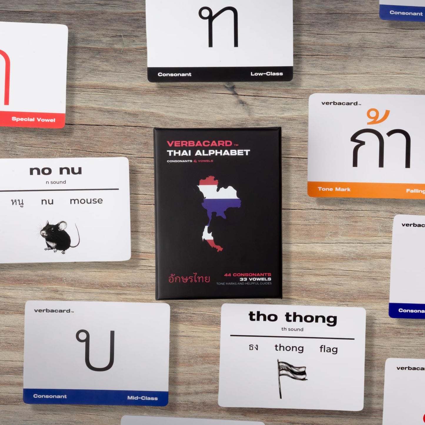 Thai Alphabet Flashcards – Learn Thai Script Fast | Study Deck with 44 Consonants, 33 Vowels, Tone Marks & Romanized Guides | Thai Language Starter Kit for Beginners & Travelers