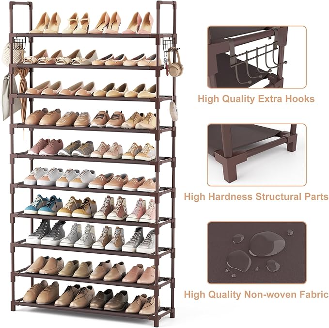 VTRIN 10 Tiers Shoe Rack Tall Large Capacity Wide Shoe Organizer Sturdy Shoe