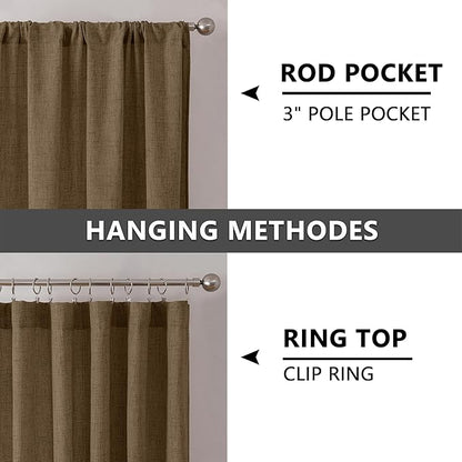 Tollpiz Linen Tier Curtain Rod Pocket Semi Sheer Half Kitchen Curtains Burlap Light Filtering Thick Linen Drape for Bathroom, 30 x 36 inches Long, Brown, Set of 2 Panels