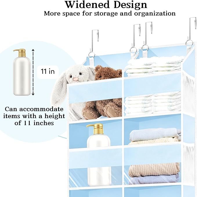 Blue Over the Door Organizer 5 Tiers, Extra Large Behind Door Storage of 10