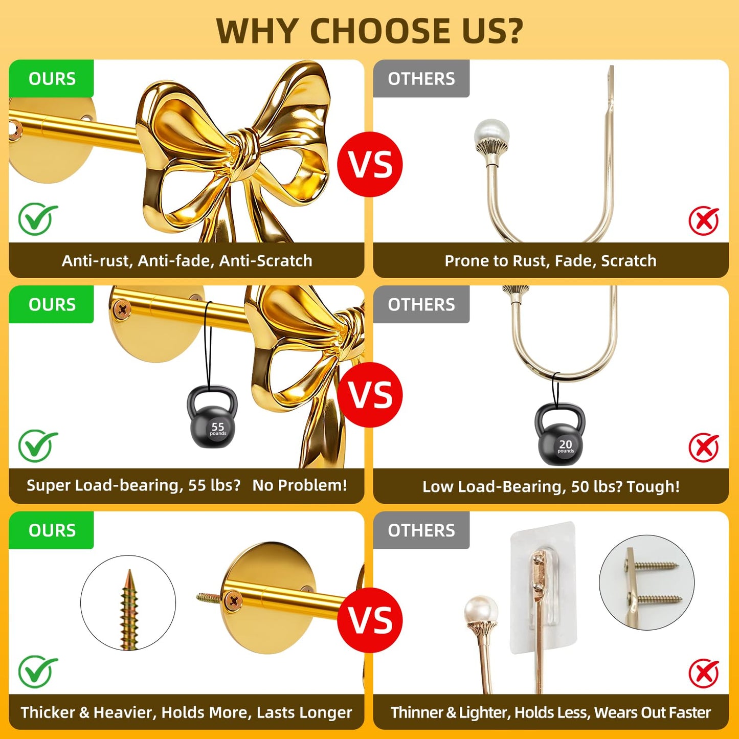 2Pcs Gold Bow Curtain Holdbacks Tiebacks for Wall - Heavy Duty Metal Curtain Holder Wall Mounted for Drapes Window Home Decoration