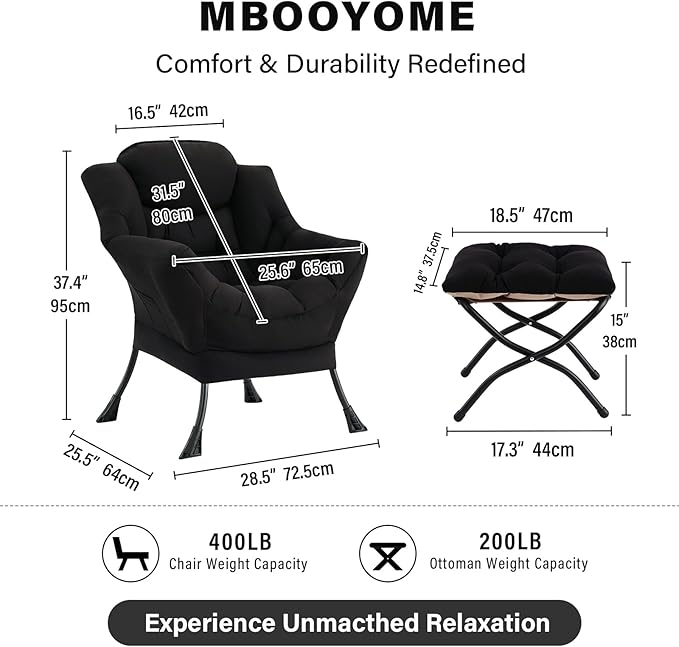 MBOOYOME Lazy Chair with Folding Ottoman, Modern Accent Lounge Armchair with