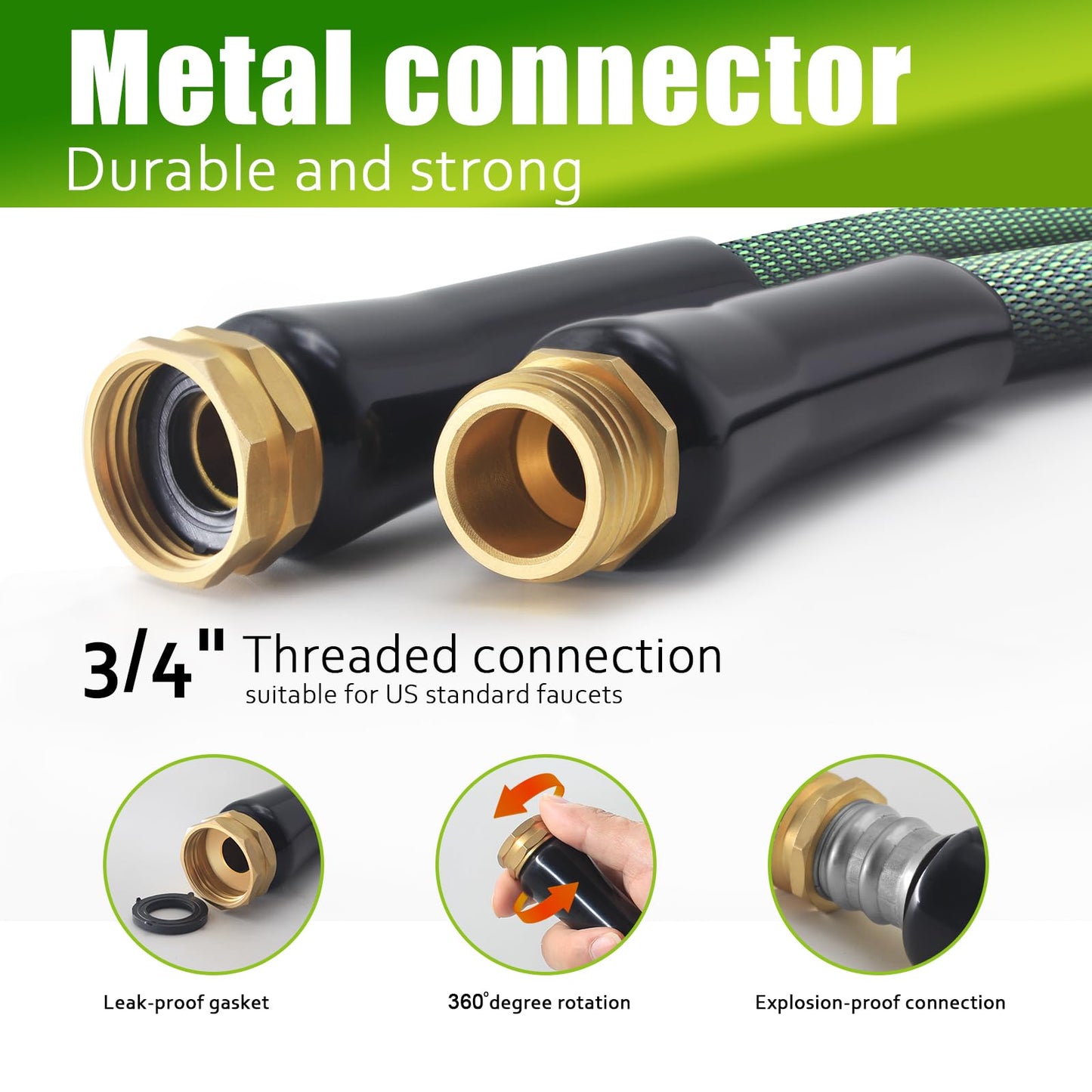 Torioweg Garden Hose 100 FT, Heavy Duty Water Hose with Aluminum Fittings, Puncture Proof All-weather, Ultra-Lightweight and Flexible, Watering and Cleaning for Outdoor, Lawn