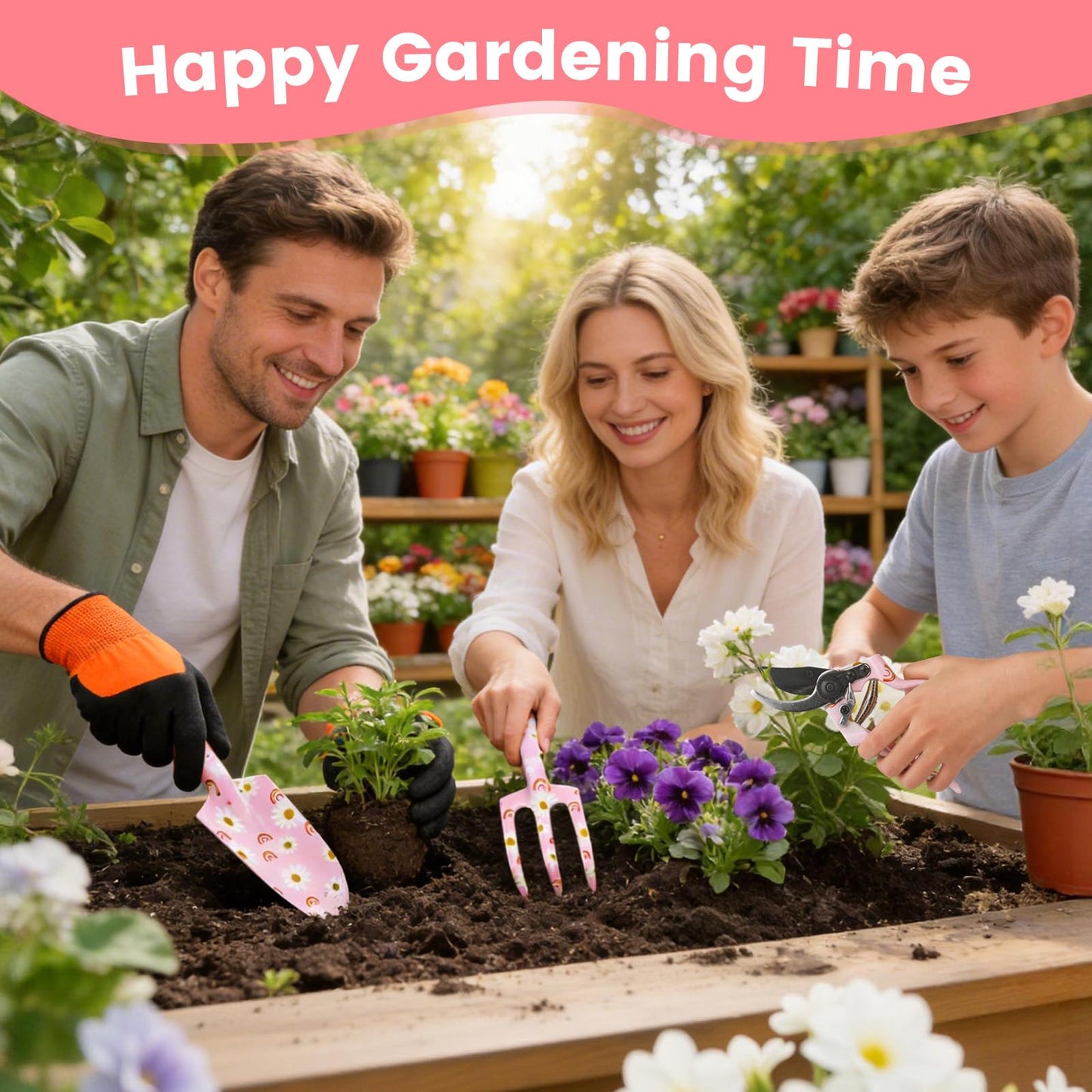Garden Tools Set Heavy Duty Gardening Tools Set Include Garden Shovel, Garden Scissor, Transplant Trowel and Hand Rake with Ergonomic Handle, 4 Pack