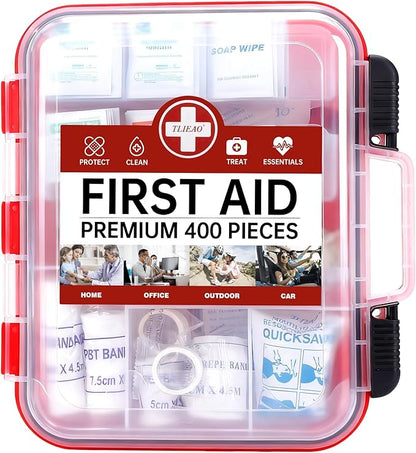 TLIEAO 400 Pieces All-Purpose First Aid Kit - Organized Dual-Layer Wall - Professional Medical Kit for Home, Car, Camping, Travel, Office, Outdoor, Business & Sports