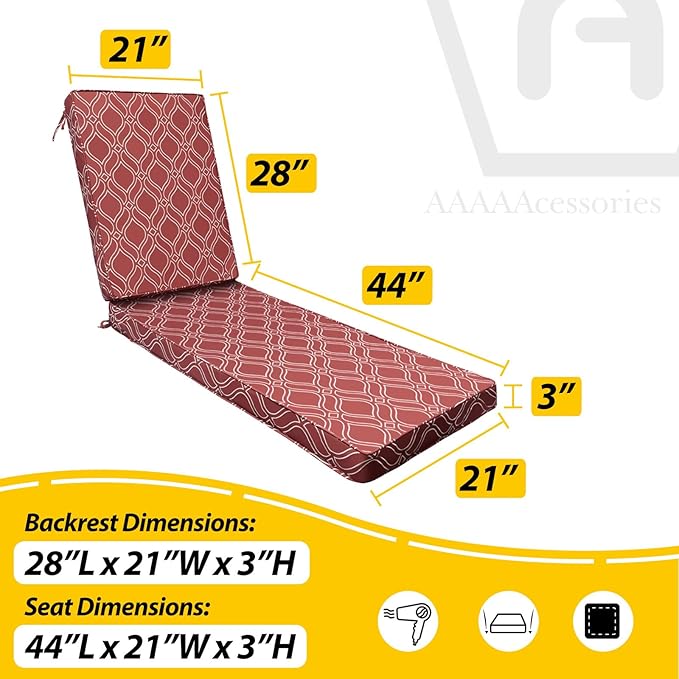 AAAAAcessories Outdoor Chaise Lounge Cushions, Fade-Resistant, Waterproof Patio