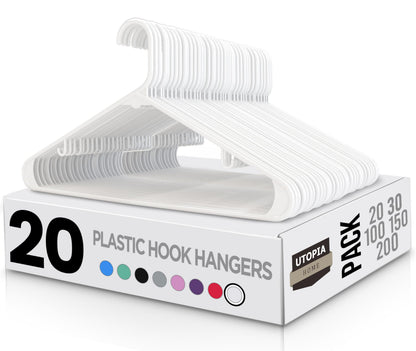 Utopia Home Plastic Hangers 20 Pack - Clothes Hanger with Hooks - Durable & Space Saving (White)