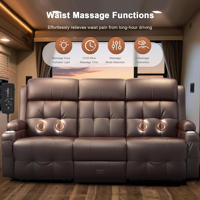 3-Seater Loveseat Recliner Sofa, RV Wall Hugger Home Theater Seating Reclining
