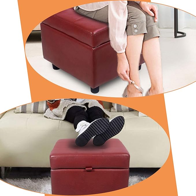 H&B Luxuries Tufted Leather Square Flip Top Storage Ottoman Cube Foot Rest