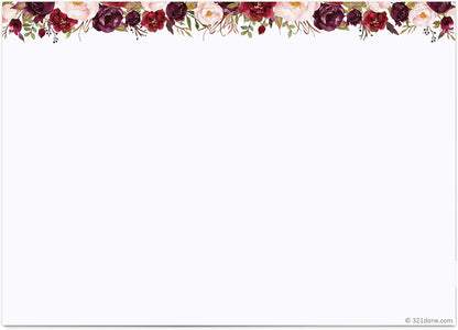 321Done Red Roses Index Cards - 5x7 Cardstock, White (Set of 50) - Blank, No Lines - For Studying, Learning, Flashcards, Notes, Messages, Notecards, Greeting Card Making - Pretty Floral - Made in USA