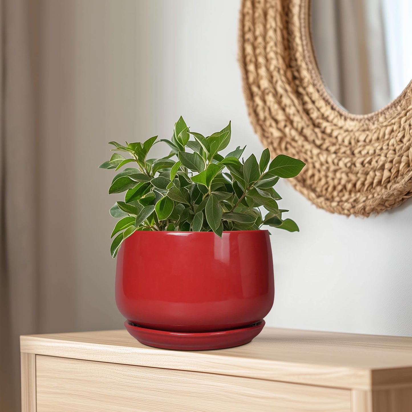 G EPGardening Ceramic Plant Pots - 9 Inch Flower pots for Indoor Outdoor Plant, Round Planter with Drainage and Saucer, Modern Home Decor, Gift for Women Men, Red