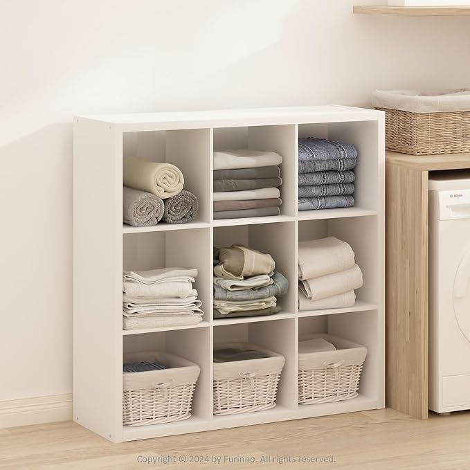 Furinno Simple Cube Storage Organizer, 9-Cube Display Shelf, Open Back Shelving