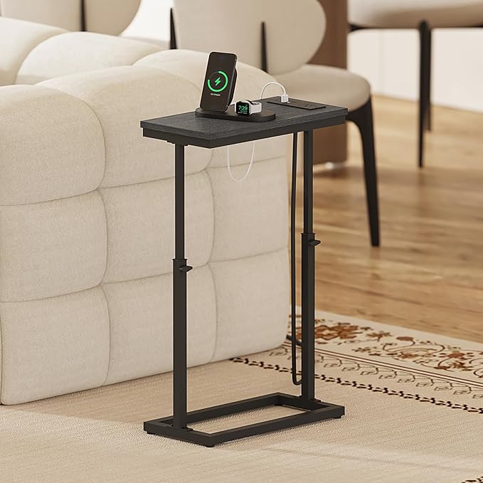 TUTOTAK End Table with Charging Station, Side Table, Tall Couch Table, Sofa