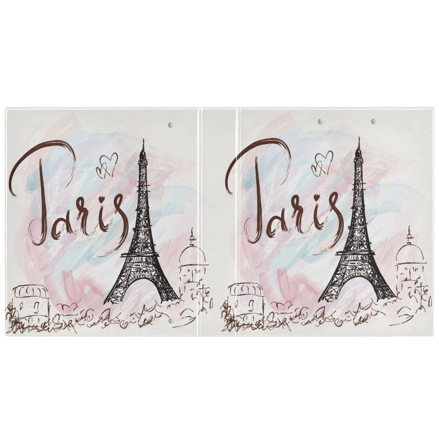 Eiffel Tower Round Ring Binders 1.5 Inch Paris Pink White 3 Ring Clipboard Binder for Office School Work Supplies File Folder 200 Sheet Capacity