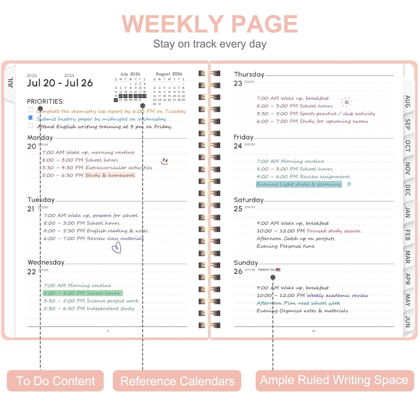 Planner 2026-2027, Weekly and Monthly Academic Planner, July 2026 - June 2027, Hardcover Calendar Agenda Book for School Year Planning, School Supplies for Teacher and Student, A5(6.3'' x 8.5'')