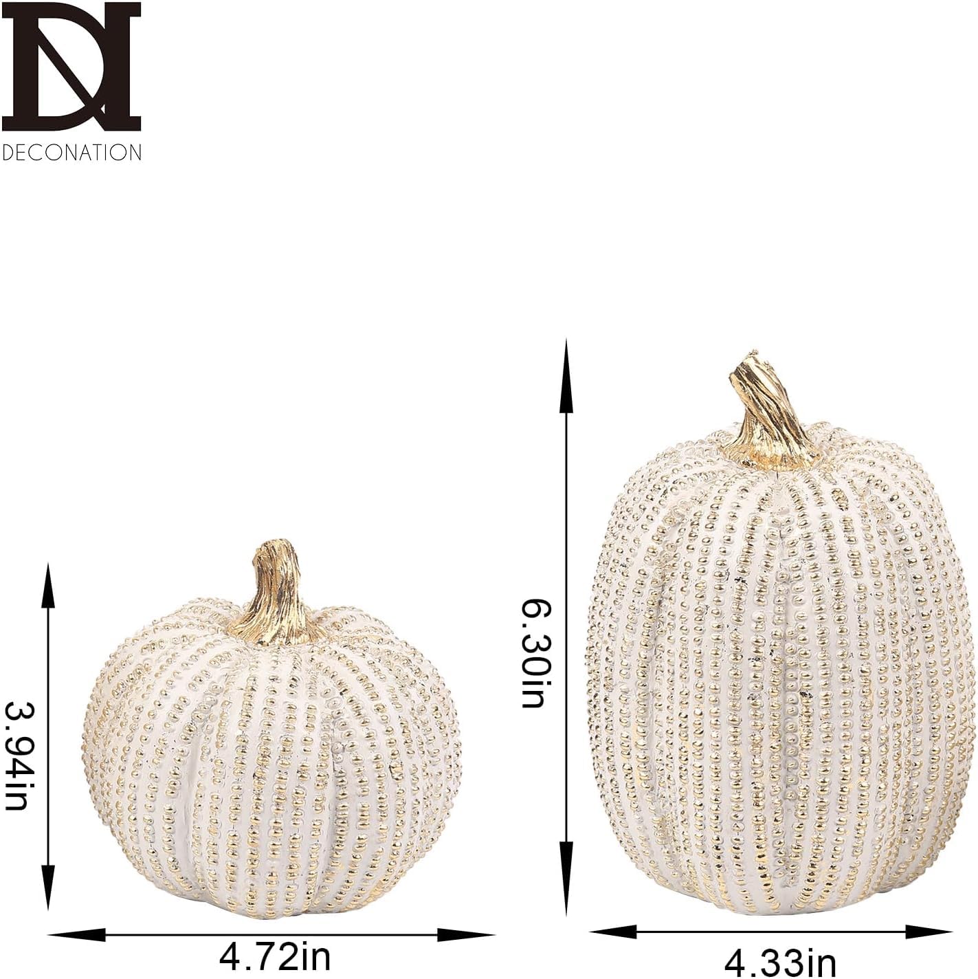 Fall Thanksgiving Pumpkin Decor Figurines, 2 PCS Fake Pumpkin Statues for Tabletop Decorating, White and Gold Resin Pumpkins for Autumn Harvest Luxury Fall Home Decor, Farmhouse, Gift Package