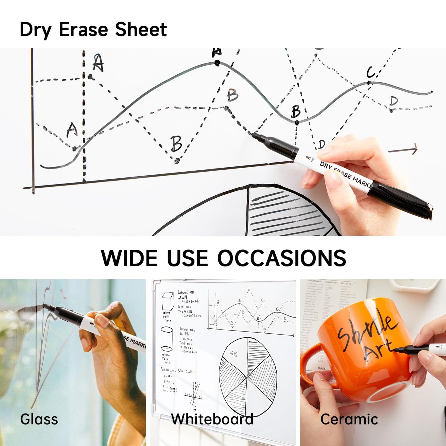 Dry Erase Markers, Lineon 60 Bluk Pack Black Whiteboard Markers with 2 Eraser, Fine Point Dry Erase Markers Perfect For Writing on Whiteboards, Dry-Erase Boards,Mirrors for School Office Home