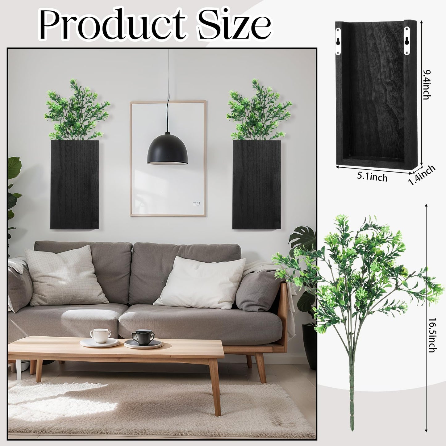 Vesici Wood Wall Planter Vase with Artificial Plants Indoor Plants Holder Pocket Farmhouse Wooden Wall Flower Vase Hanging Plant Decor for Bedroom Kitchen Office Home (2 Pcs,Milan Leaves)