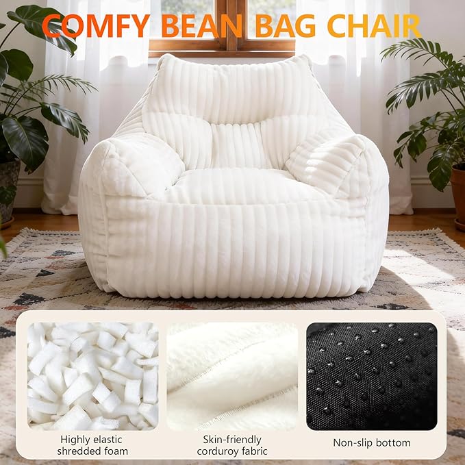 Giant Bean Bag Chair for Adults, Comfy Chair for Bedroom, Floor Chairs for