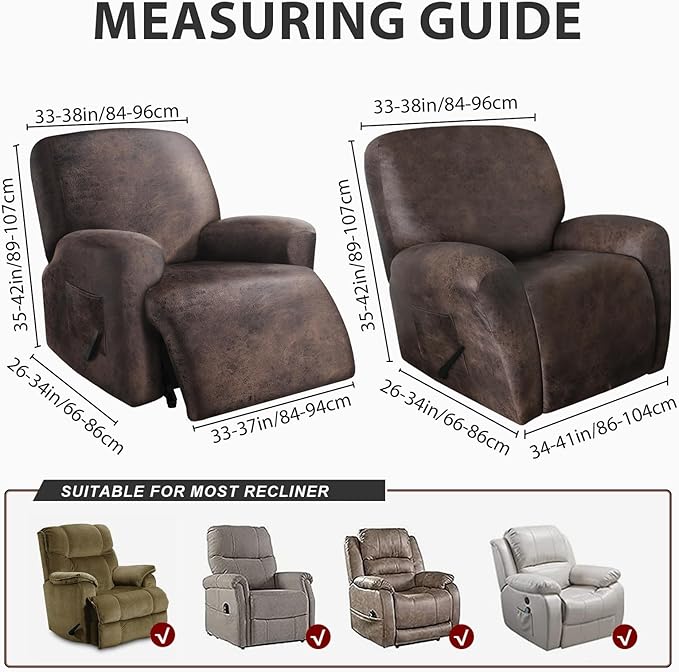 ANARACHON Recliner Chair Covers Leather Like, 4 Pieces Recliner Cover