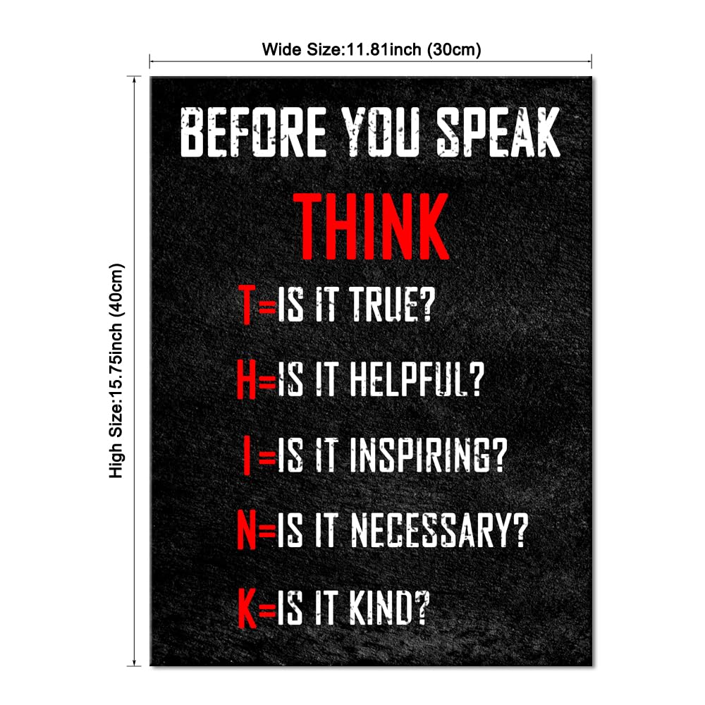Pyradecor Motivational Think Before You Speak Classroom Positive Quotes Inspirational Poster Canvas Prints Wall Art for Office Living Room Home Decorations