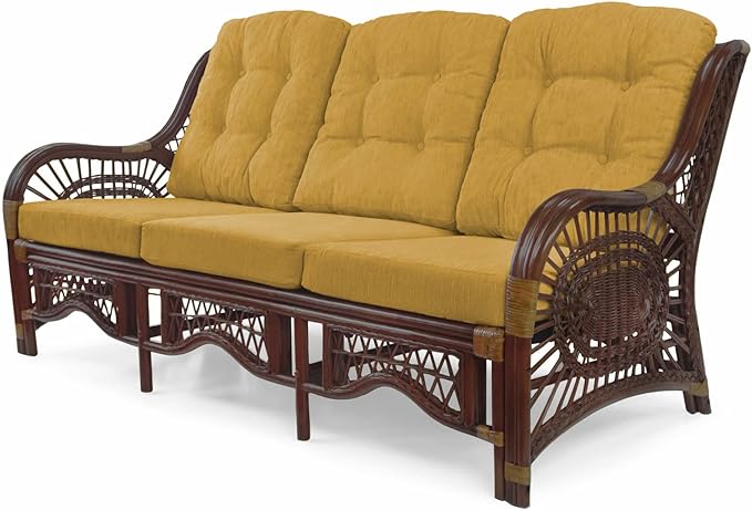 Malibu Lounge Set of 4: 2 Natural Rattan Wicker Chairs, Three-Seater Sofa