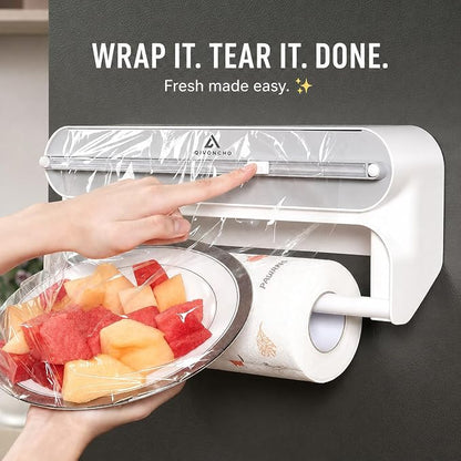 Magnetic Plastic Wrap Dispenser with Cutter, 2-in-1 Kitchen Wrap Organizer for Plastic Wrap, Cling Film & Aluminum Foil, Wall Mount Foil Dispenser (2 in 1)