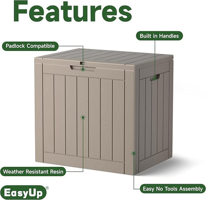 EasyUp 36 Gallon Outdoor Storage Box Waterproof, Resin Outdoor Deck Box, Lockable Deck Boxes for Garden Tools Equipment and Cushions (Gray)