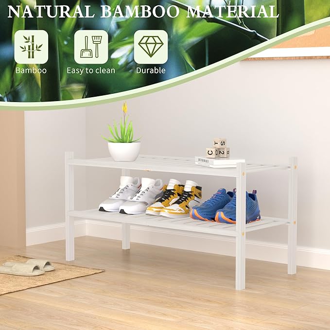 ROMGUAR CRAFT 2 Tier Bamboo Shoe Rack
