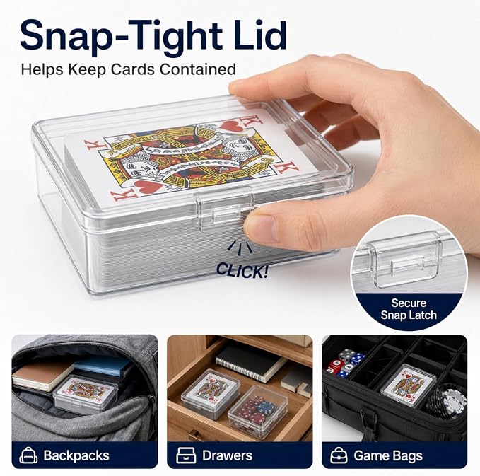 APACALI 30 Pack Card Storage Box, Clear Plastic Playing Card Case, 1.2mm Thick Snap-Tight Deck Boxes for Sleeved Trading Cards, Business Cards, Game Cards, 3.8 x 2.7 x 0.94 in