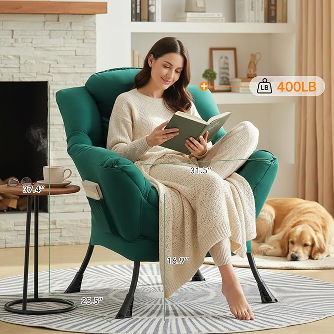 Lazy Chair for Living Room, Large Dark Green Accent Chair