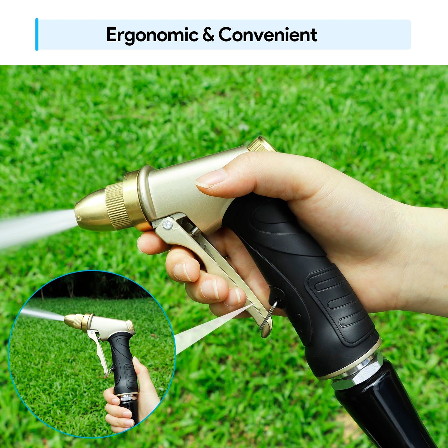 Qxiaozhan Garden Hose Nozzle Heavy Duty, Metal Hose Sprayer Nozzle with High Pressure, Adjustable Spray Patterns, 3/4" Thread, Suit for Lawn Care, Watering Plants, Car, Pet, Outdoor