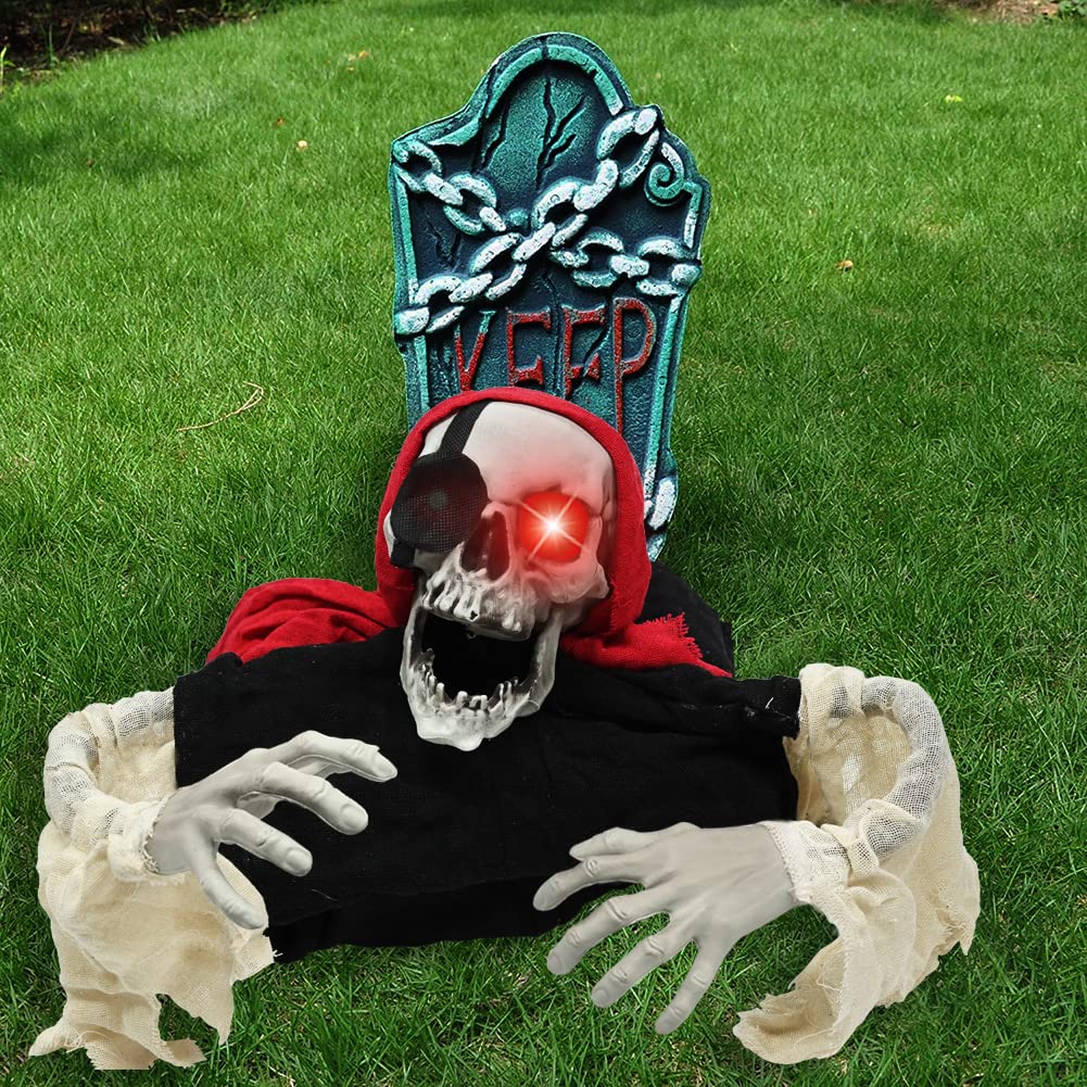Halloween Groundbreaker Decoration, Scary Skeleton Decorations with LED Light and Sound Effect for Halloween Outdoor, Lawn, Yard, Patio, Haunted House Decorations
