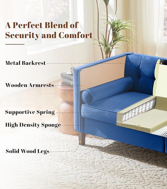 Dreamsir 78'' W Velvet Sofa, Mid-Century Modern Love Seats Sofa Furniture