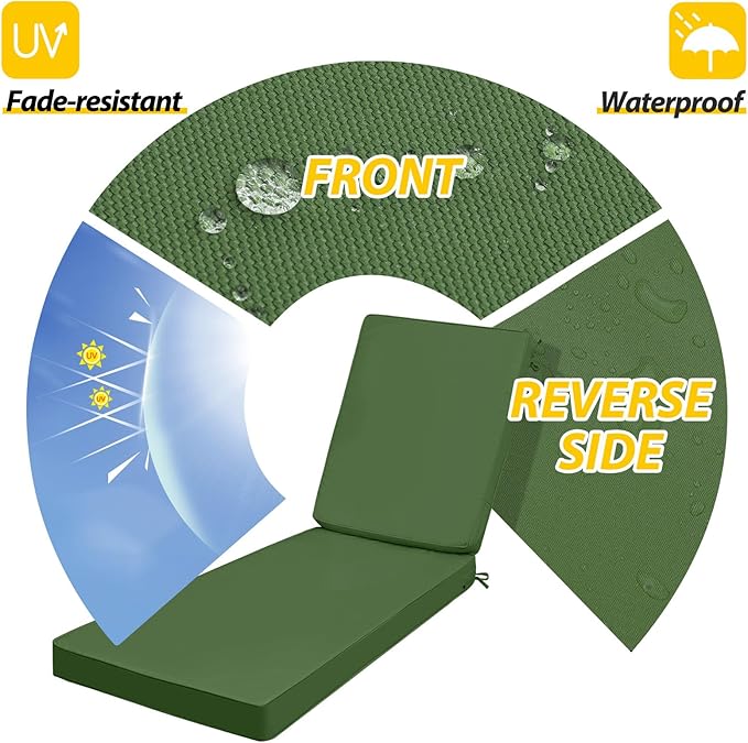 AAAAAcessories Outdoor Chaise Lounge Cushions, Fade-Resistant, Waterproof Patio