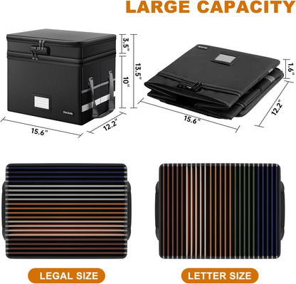 DocSafe File Box with Lock,Multi-Layer Fireproof Document Box Collapsible File Storage Organizer with Pockets/Handle,Large Portable Home Office Filing Safe for Hanging Letter/Legal Size Folders,Black