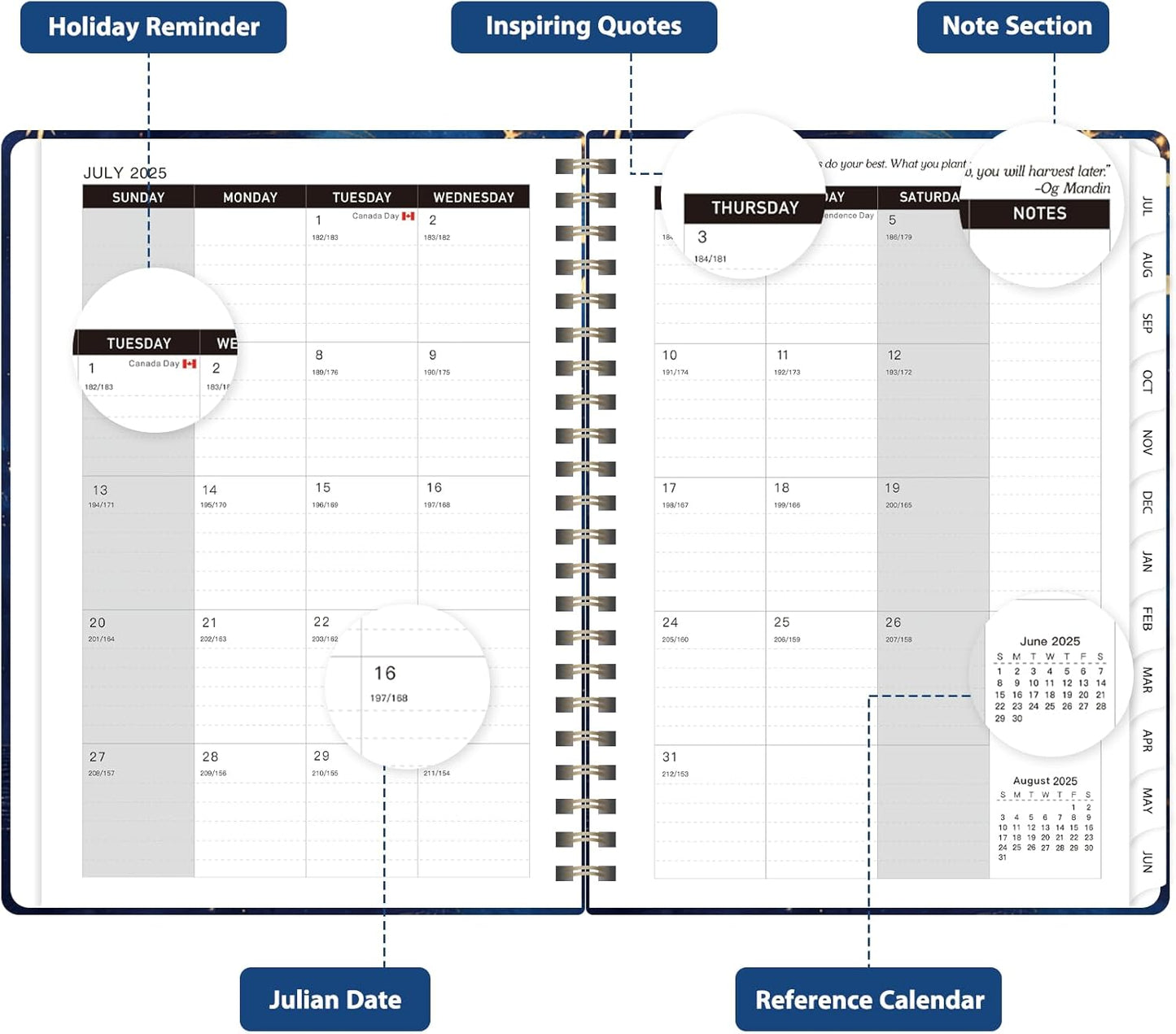 Planner 2025-2026 for Women & Men, Weekly and Monthly Calendar Notebook (July 2025 - June 2026), Hardcover Spiral Bound School Teacher Student Planner with Tabs, Inner Pocket, A5 (6.3" x 8.5")