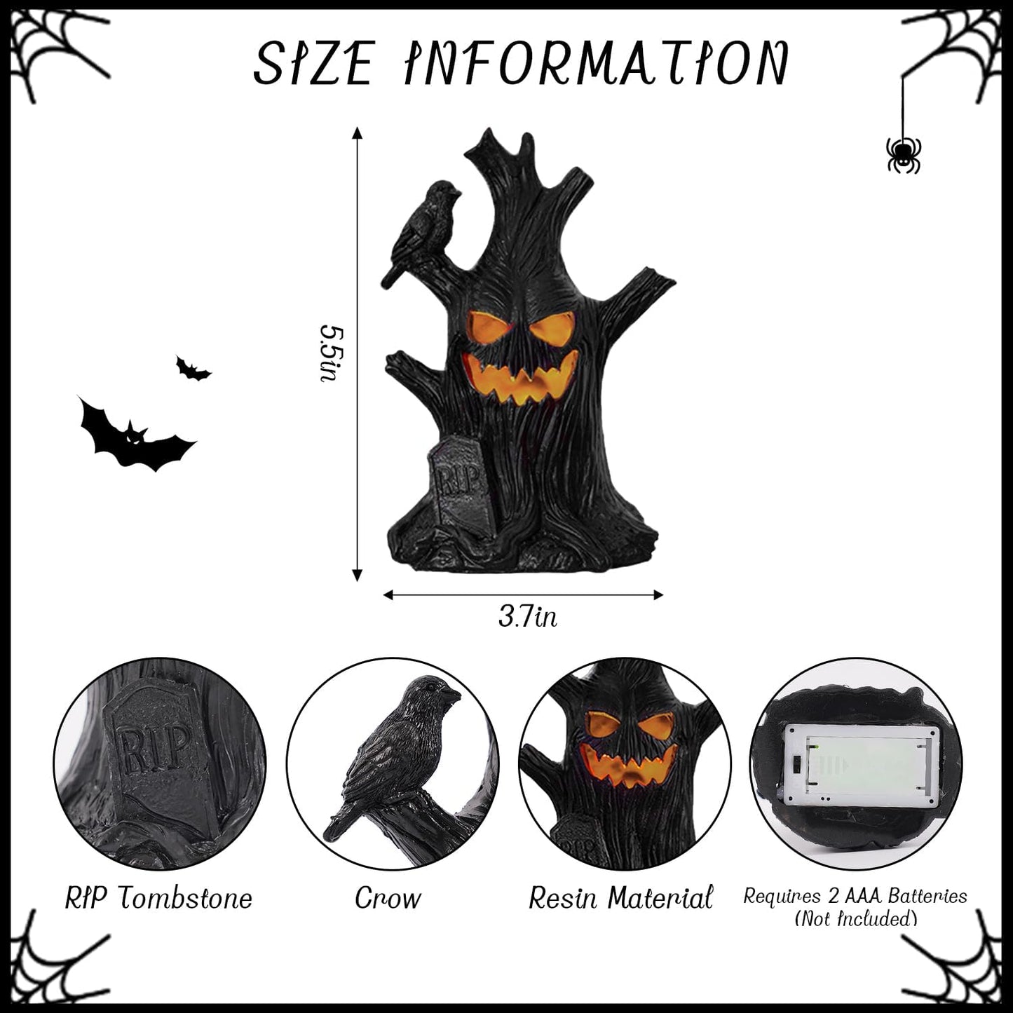Lifnatty Halloween Tree Light Decoration Indoor – LED Battery Operated Scary Tree Decor with Glowing Face, Halloween Decoration for Home Party Table Haunted House