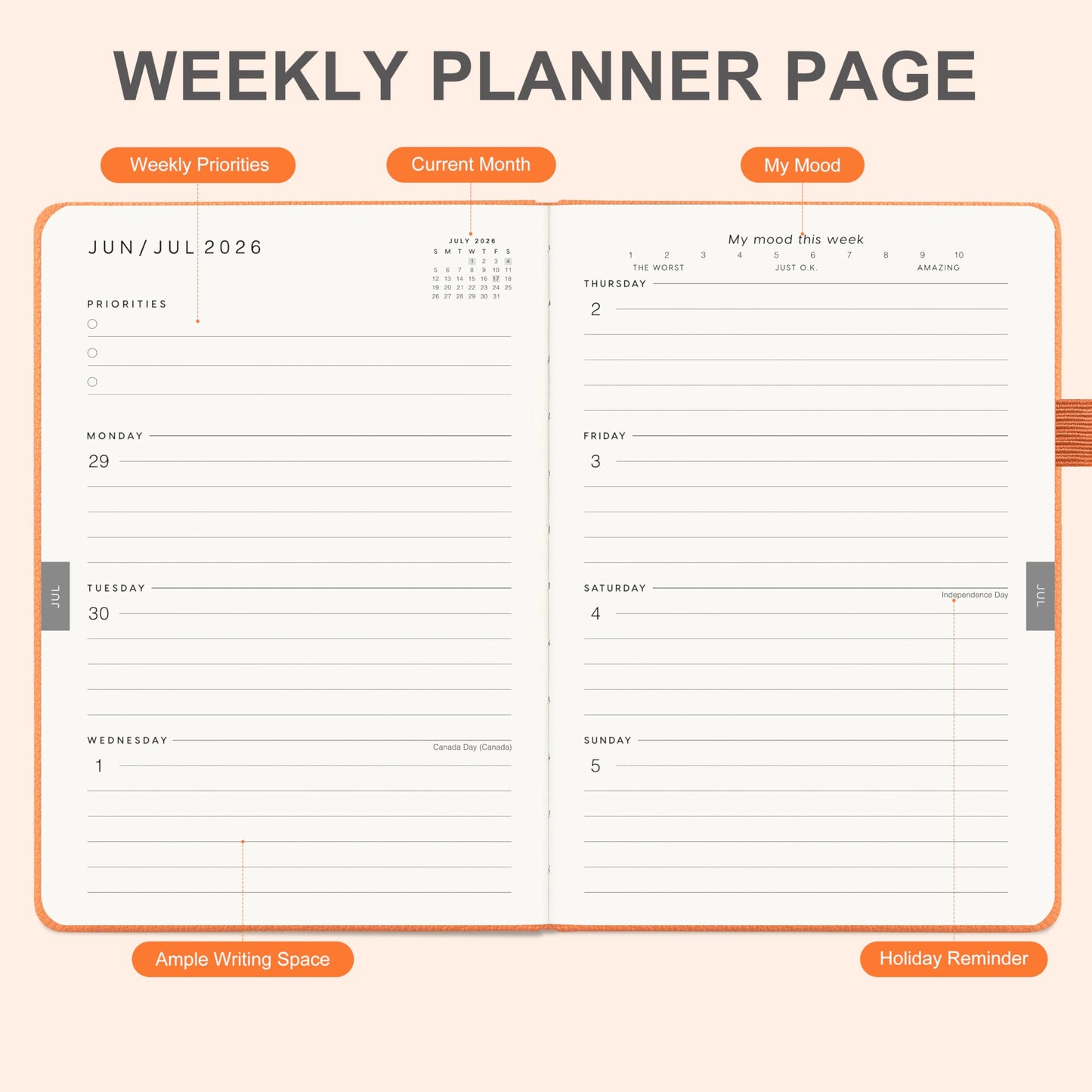 And Per Se Academic Planner 2026-2027 – Weekly & Monthly Planner, July 2026 to June 2027, A5 Leather Hardcover with Inner Pocket – Student & Teacher Organizer, 5.7" x 8"(Pumpkin Orange)