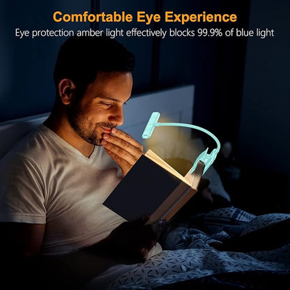Gritin 19 LED Rechargeable Book Light for Reading in Bed with Memory Function- Eye Caring 3 Color Temperatures,Stepless Dimming Brightness,80 Hrs Runtime Clip on Light for Book Lovers-Blue