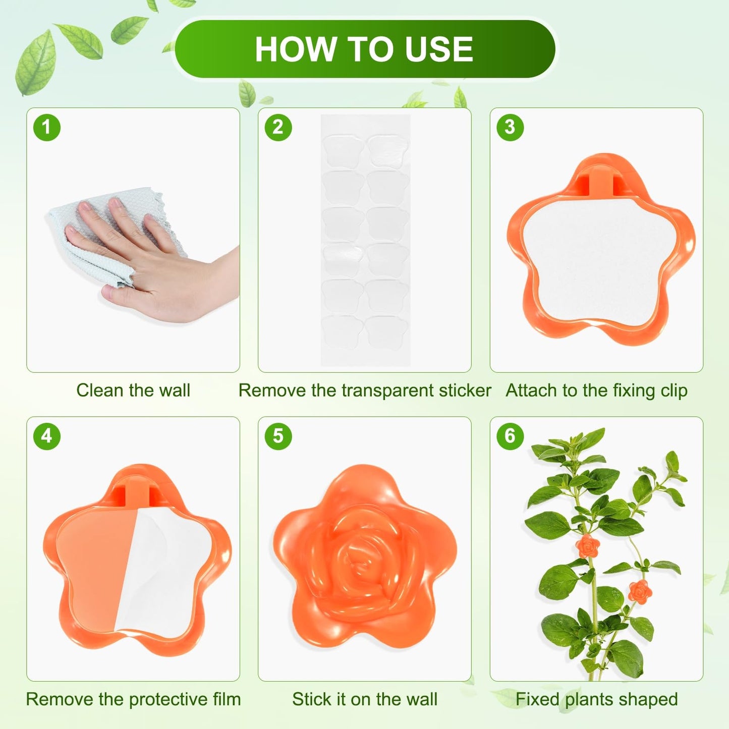 M METERXITY 100 Pack Plant Wall Clips, Self-Adhesive Plant Climbing Wall Clips Fixer with Acrylic Adhesive Sticker for Vine Support/Indoor/Outdoor Decor [Rose-Orange]