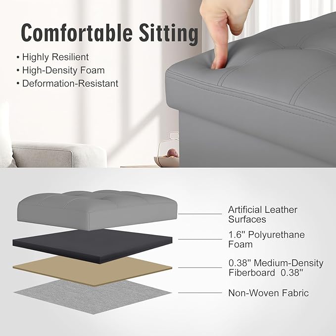 Ottoman with Storage, Ottoman Foot Rest Stool with Handles & Side Pocket.