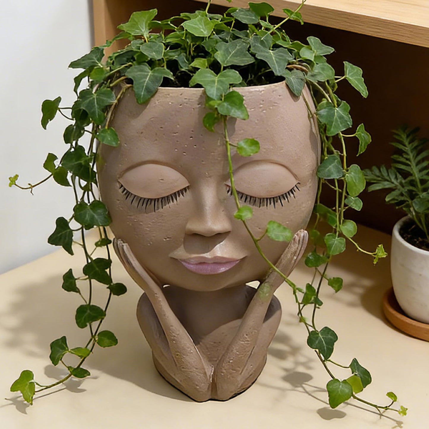 Cute Plant Pots -Face Planters Pots Head Flower Pot,Succulent & Cactus Christmas Planters with Drainage Hole,Creative Home Gardening Decor Plant Gifts for Plant Lovers,Women,Mom,Teacher (Brown)