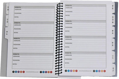 RE-FOCUS THE CREATIVE OFFICE, Password Book Keeper, Small, Mini, Red, Alphabetical Tabs, Spiral Bound, Removable Sheets, Journal Organizer, Includes Website Address, Username, Password