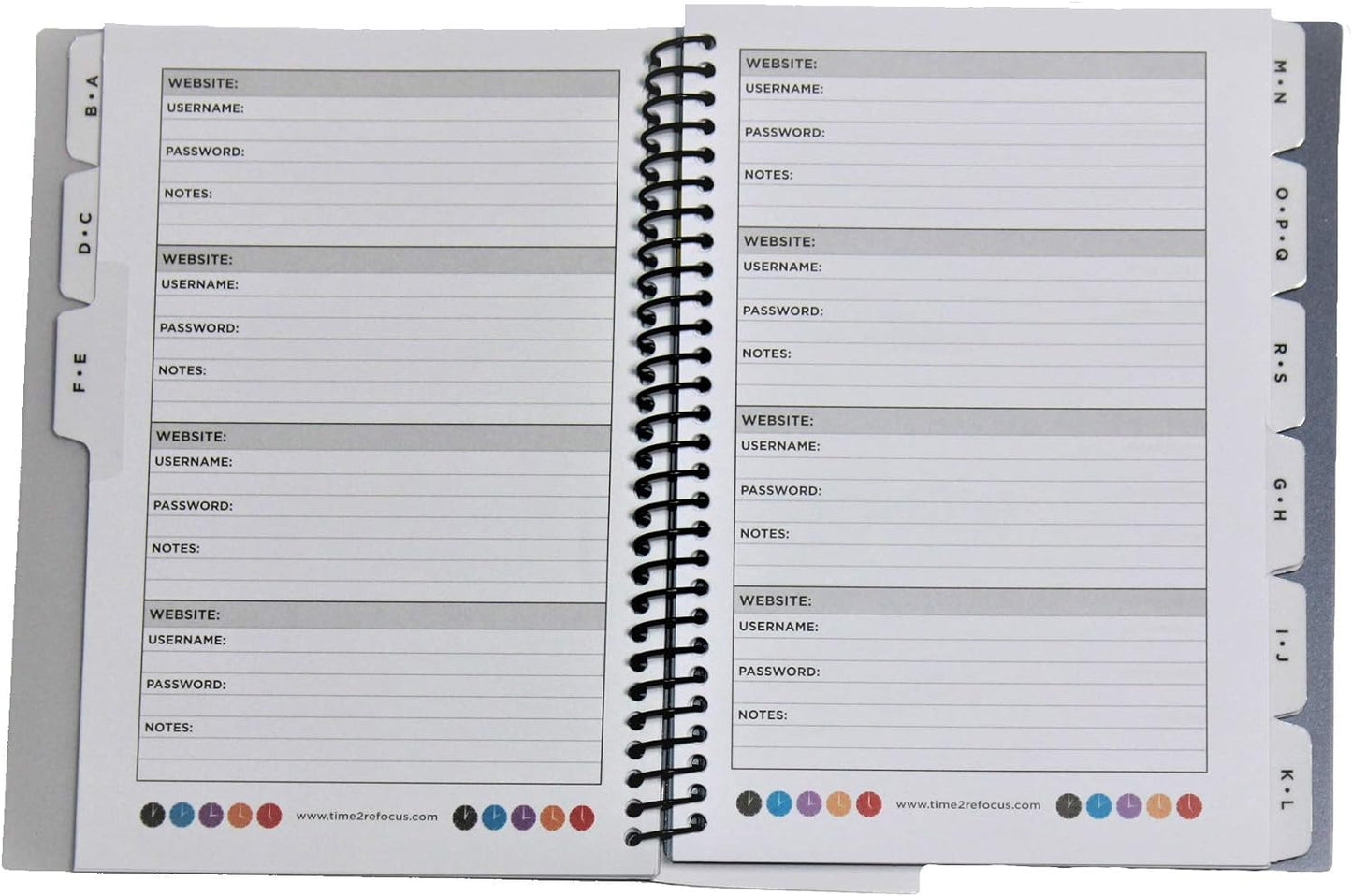 RE-FOCUS, Password Book Keeper, Small, Mini, Purple, Alphabetical Tabs, Spiral Bound, Removable Sheets, Journal Organizer, Includes Website, Address, Username, Password