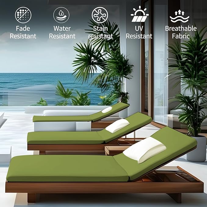 Outdoor Chaise Lounge Cushions for Patio, Waterproof Replacement Seat Cushions
