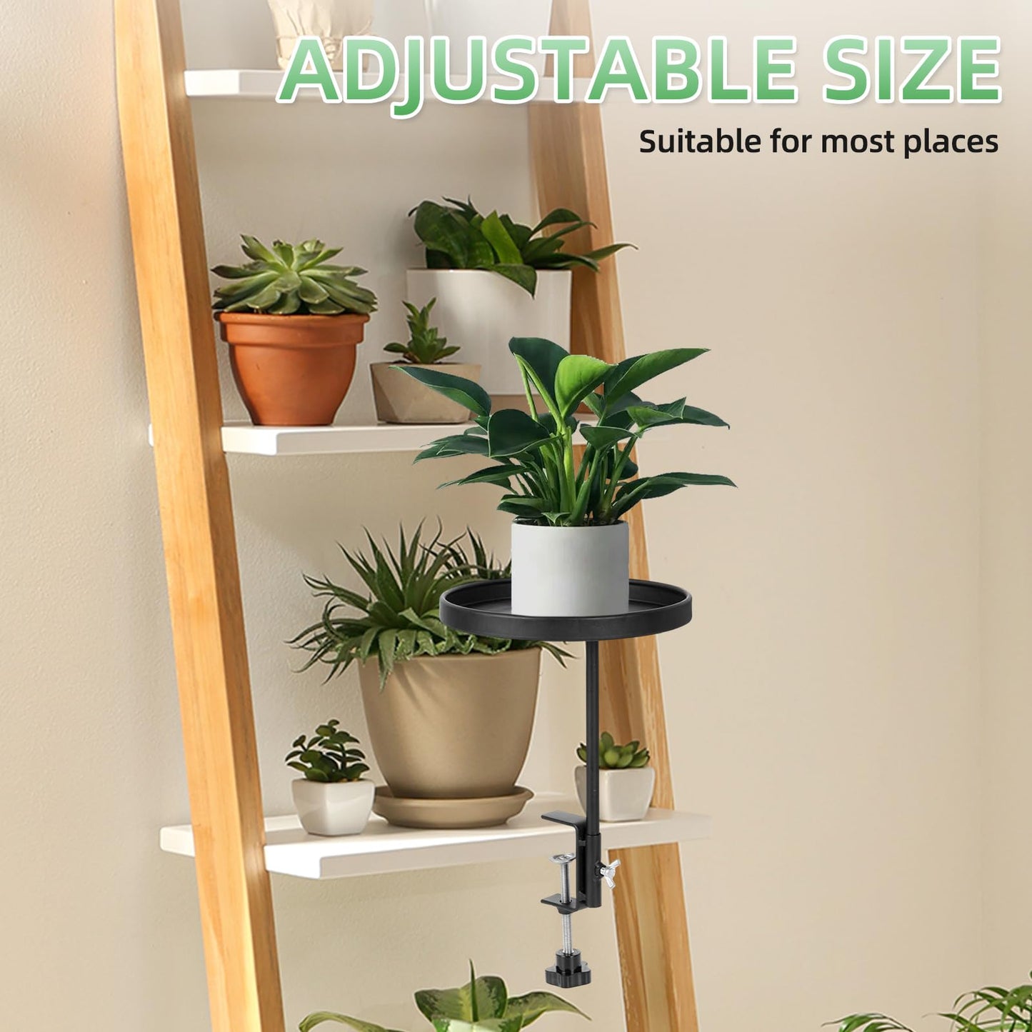 2Pack Window Plant Shelves Stand Holder 7.9inch Adjustable Windowsill Clamp Tray Round Metal Windowsill Extension Tray Window Planter Floating Shelf for Plants for Indoor Plants Home Decor, Black